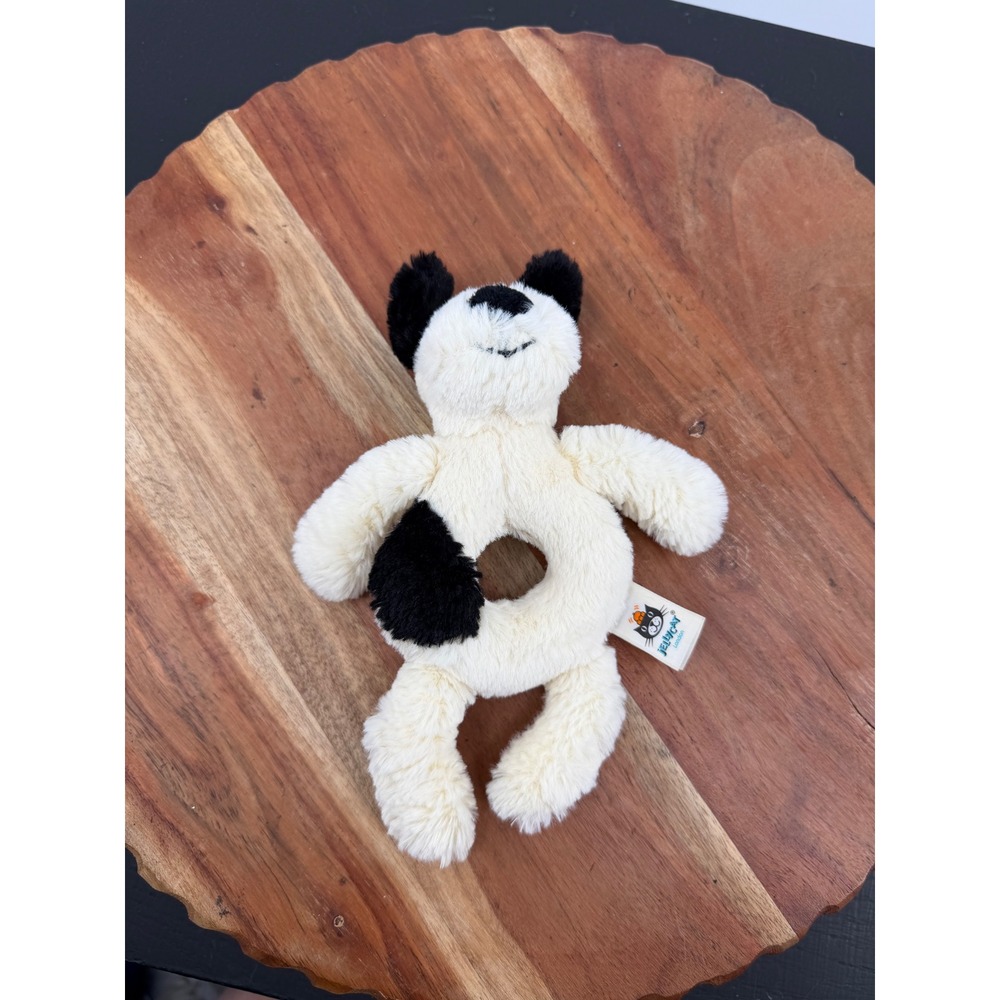 Jellycat Bashful Puppy Ring Rattle Kids OS Cream Black Spotted Plush Dog Toy